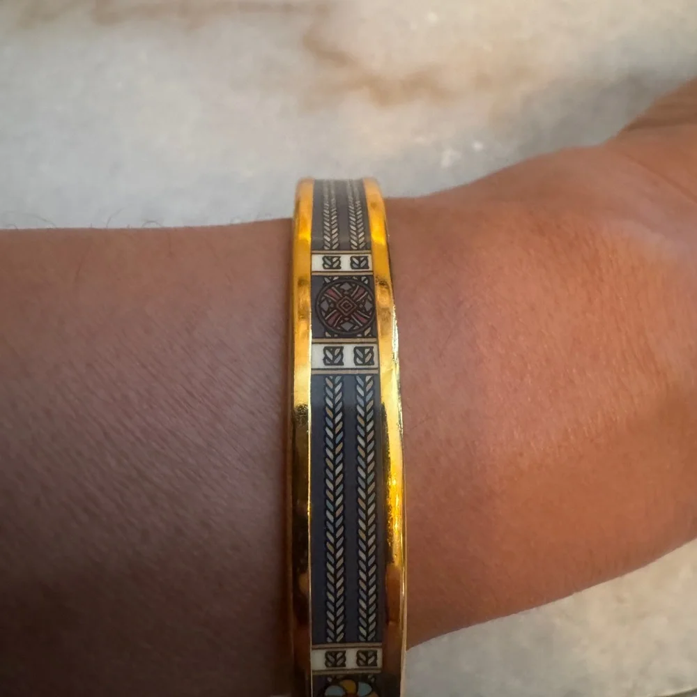 Hermes Gold Enamel Accent Bangle with Multicolor Detail